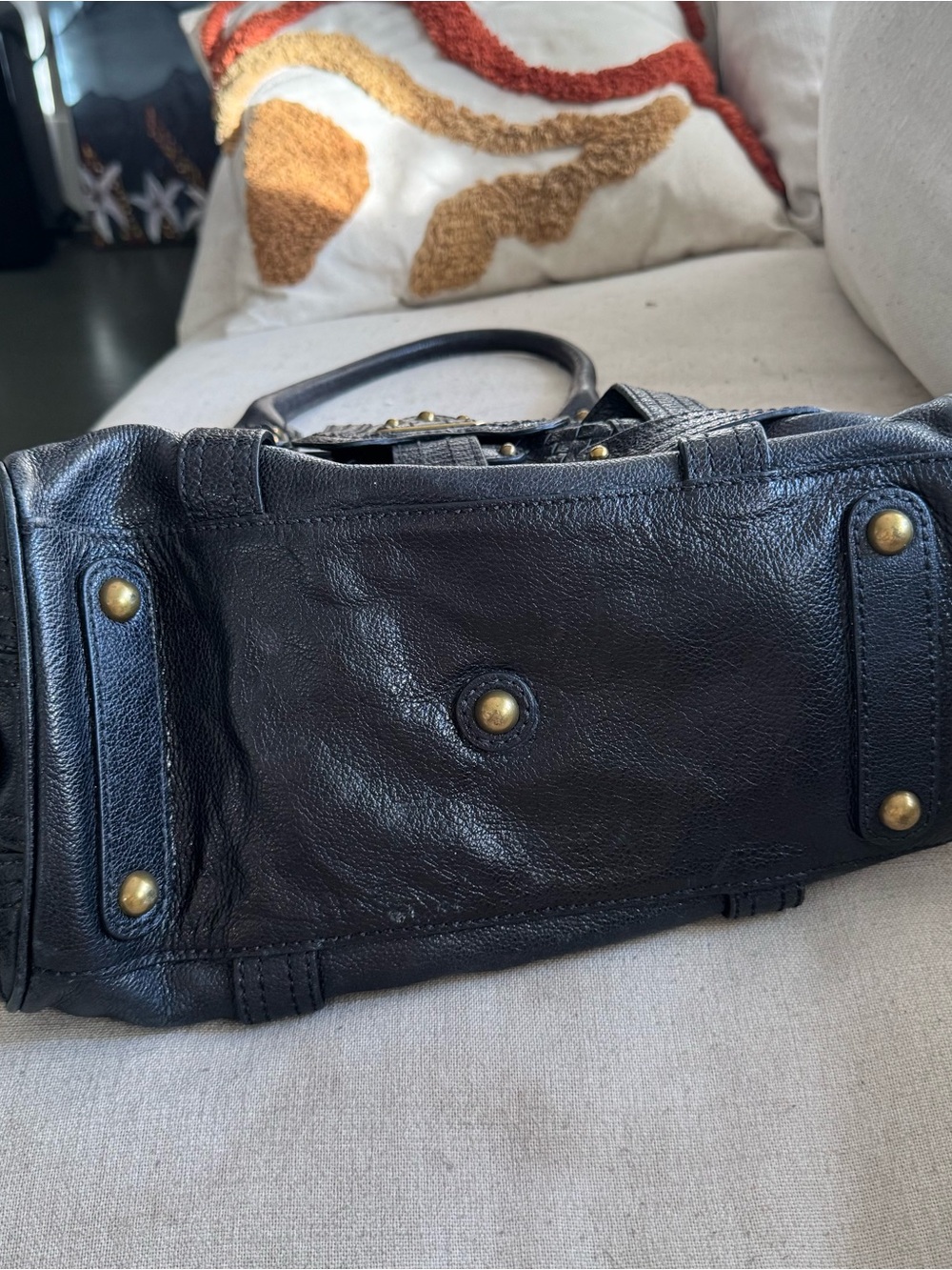 Lockheart Black Leather Braided Studded Satchel Handbag - Picture 7 of 9